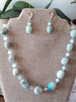 Handmade necklace and sterling silver earrings set, Sami Precious beads and Swarovski Crystals