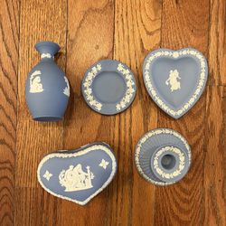 Wedgwood Jasperware Dish Trinket Box Vase Lot Blue 9 Piece Set No Cracks Mini