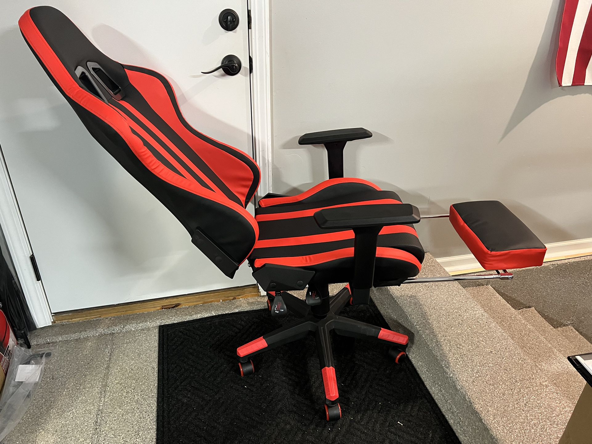 Brand New Black/Red Bonded Leather Tall Back Gaming Chair w/Slide Out Footrest 