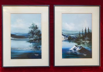 Vintage PAIR Original Paintings by PAQUE Canadian Artist FRAMED