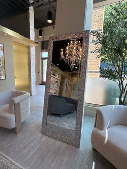 Large Ornate Full-Length Floor Mirror – Antique Silver Carved Frame