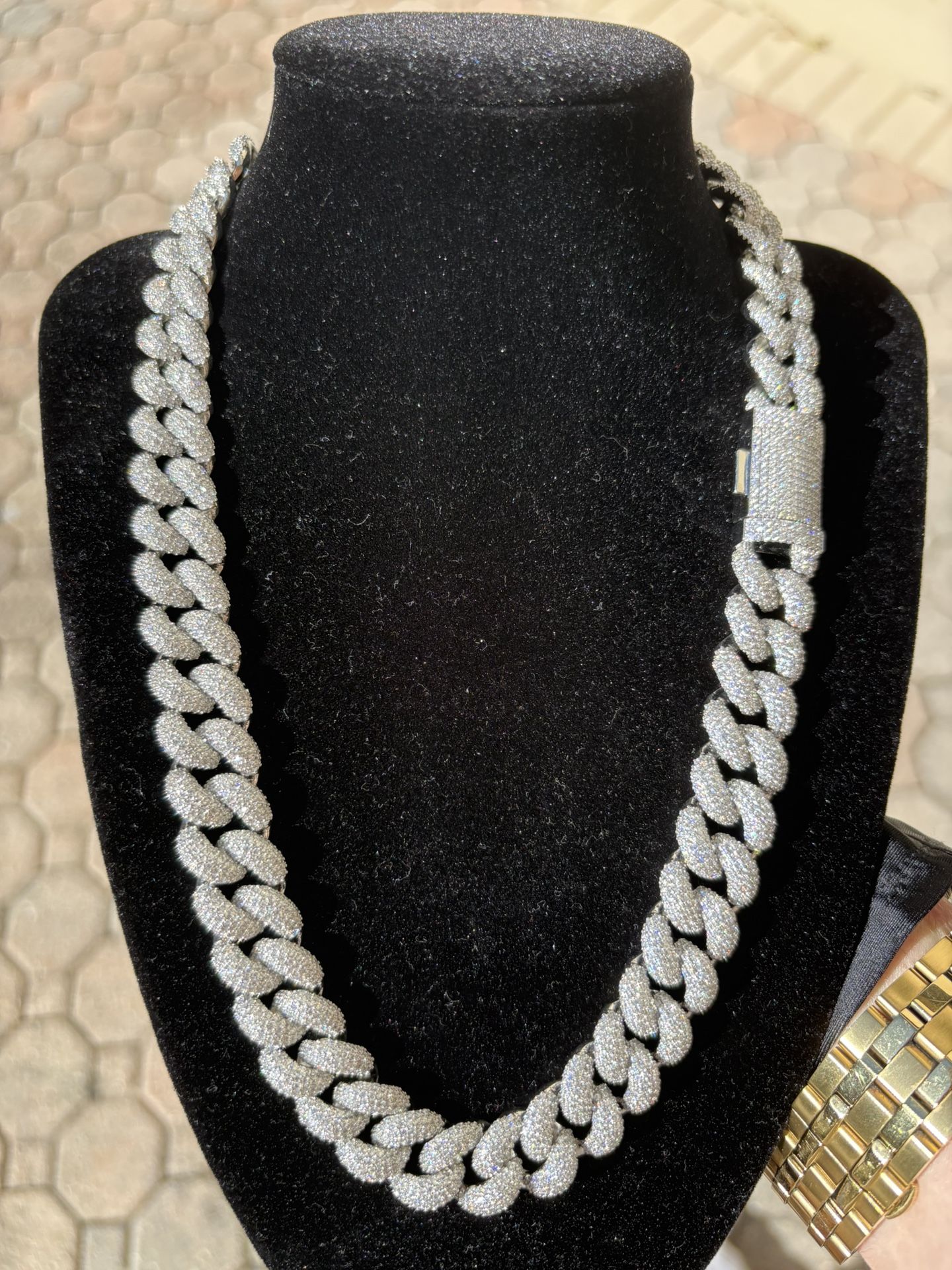 Iced Out Cuban Link Chain 15mm CZ Stones Silver 20” Brass