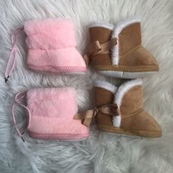 2 pairs of 6-12M baby girl fall/winter boots/booties