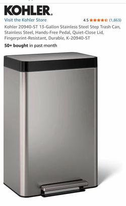 Kohler 20940-ST 13-Gallon Stainless Steel Step Trash Can