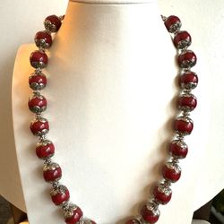 stunning vintage coral tone Tibetan silver cap beads handmade necklace on sale