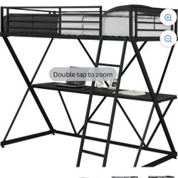 Metal Twin Loft Bed With Desk 