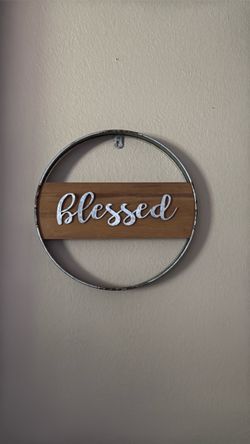 Blessed metal/wood wall hanging, measures 15”