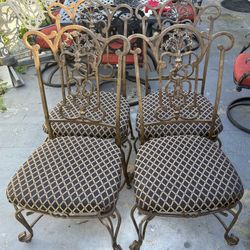 4 Metal Chairs Upholstered 