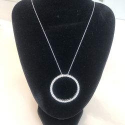 Women’s Silver Tone Circle Pendant With Crystals