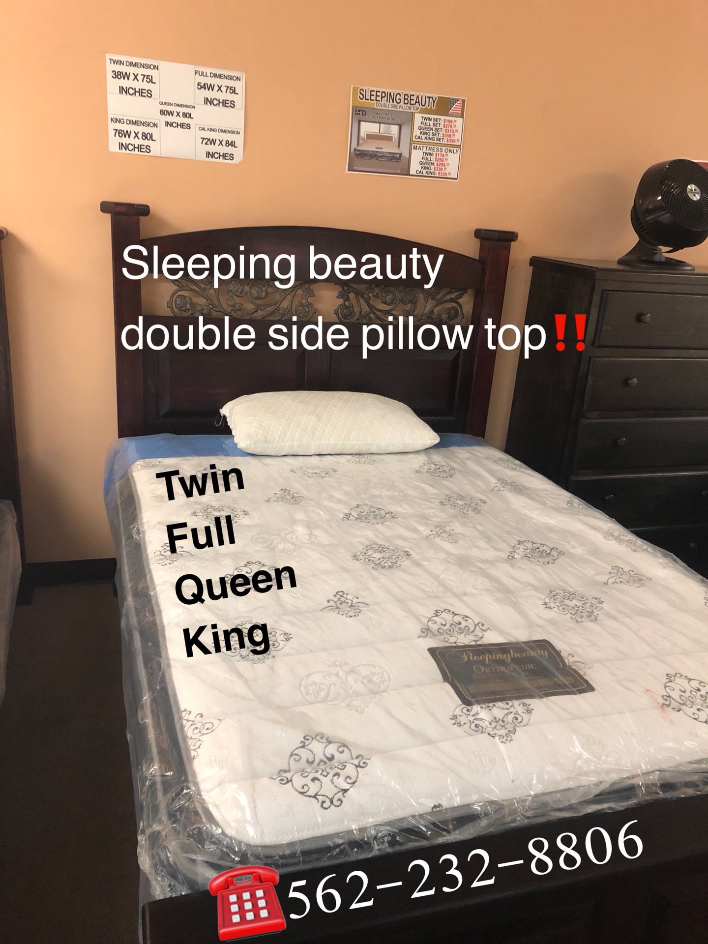 Brand new double sided pillow top mattress and and box spring with bed frame size queen
