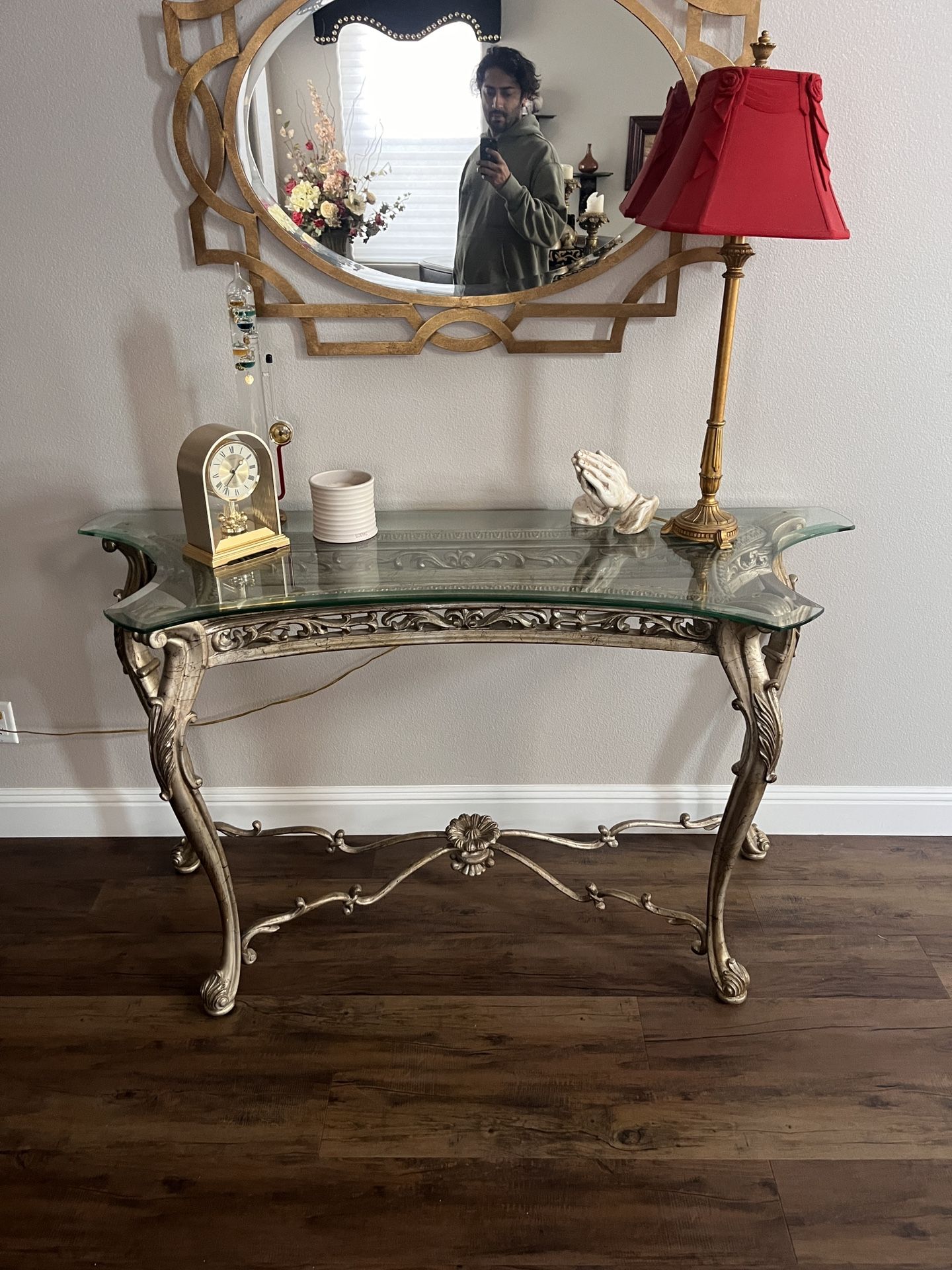 Elegant 3-Piece Rococo Living Room Set – Gilded Silver Gold & Glass