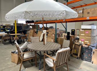 Assembled New Outdoor Dining Set w/ Aluminum Patio Chairs + Aluminum Table + Umbrella