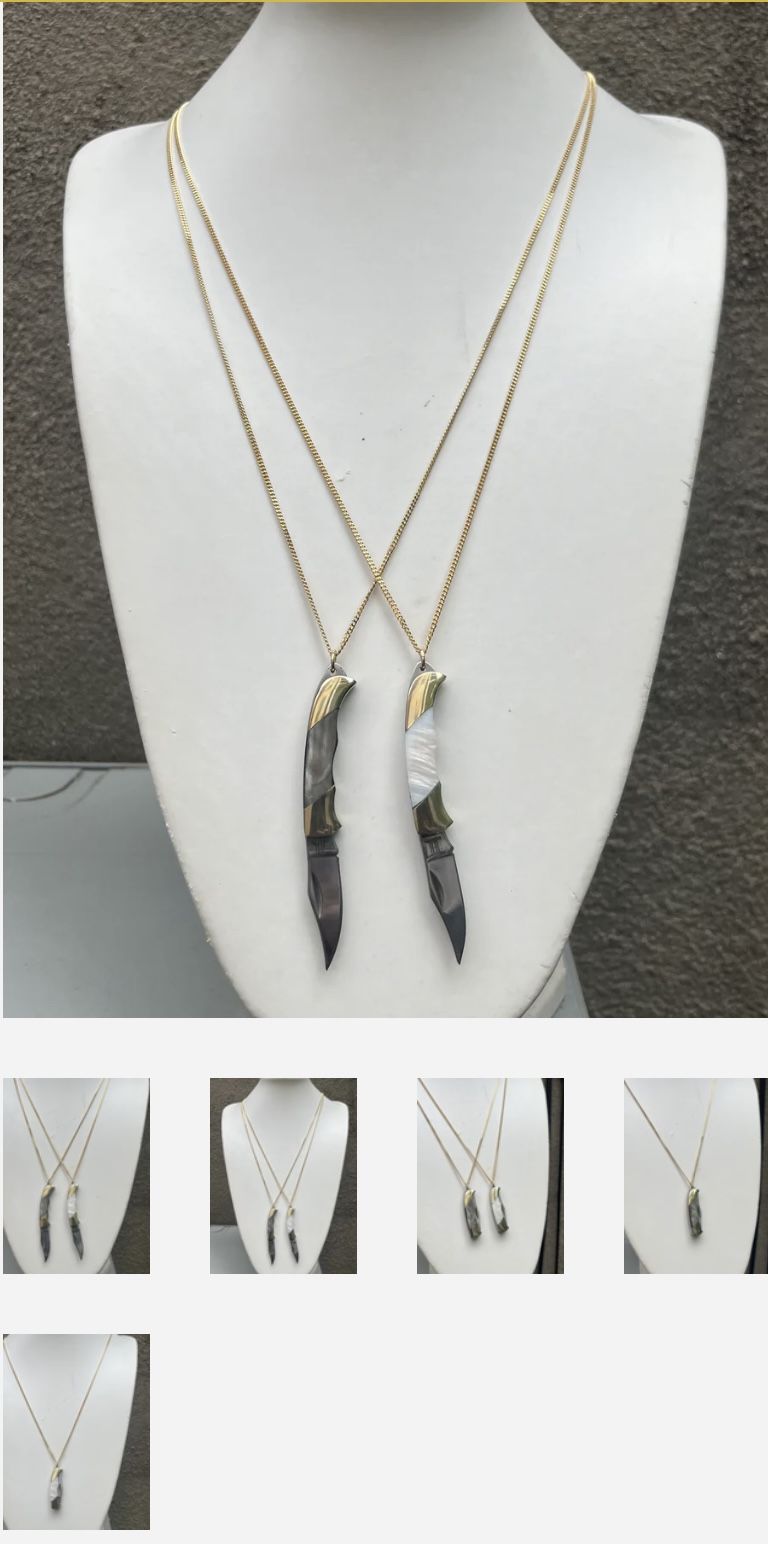 Hand Made Gold Japanese Knife Necklace