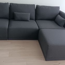 Beautiful Charcoal Grey Boucle Modular Sectional Sofa With Ottoman