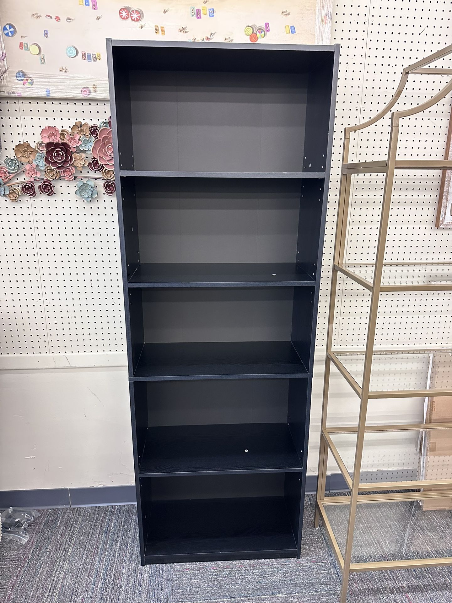 5-Shelf Bookcase with Adjustable Shelves, True Black Oak, New