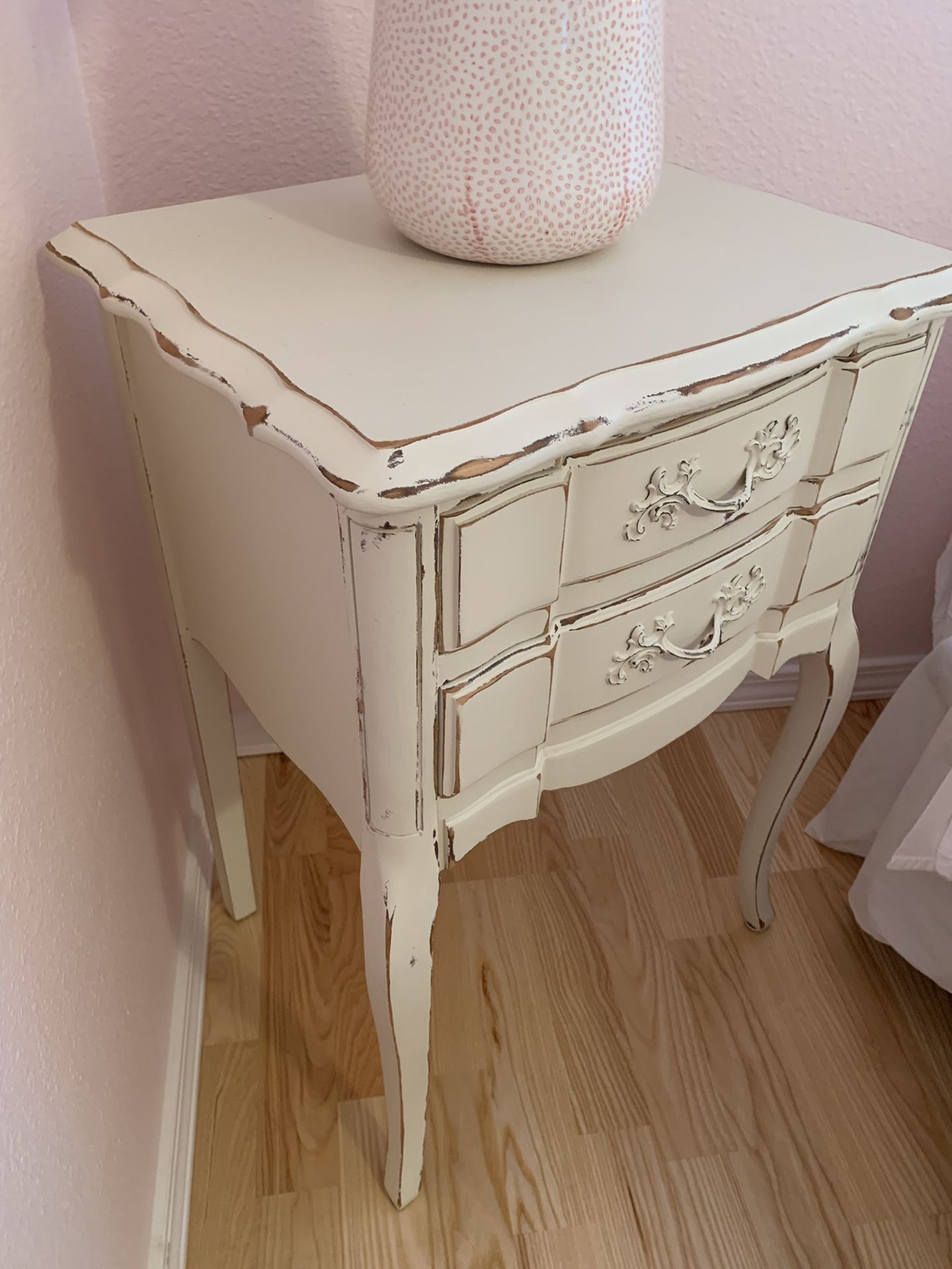 Shabby Chic Ivory Nightstand or Side Table