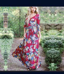 Plus-Size Long-Sleeve Floral Print Maxi Dressed 