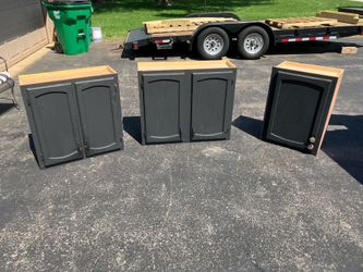3 oak faced wall cabinets