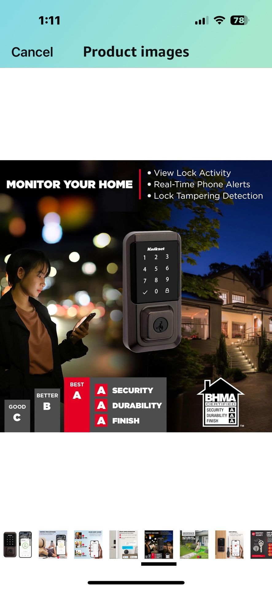 Kwikset Halo Wi-Fi Smart Lock, Keyless Entry Front Door Touchscreen Deadbolt, App Control, Grade AAA