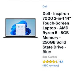Dell - Inspiron 7000 2-in-1 14" TouchScreen Laptop - AMD Ryzen 5 - 8GB Memory - 256GB Solid State Drive - Blue