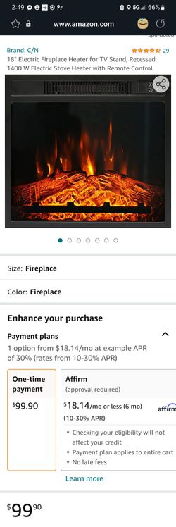 18" Electric Fireplace Heater
