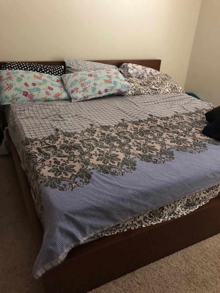 King mattress and bed frame with headboard in great condition.