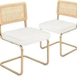 Mid-Century Modern, Natural Mesh Rattan Chair (Set Of Two 