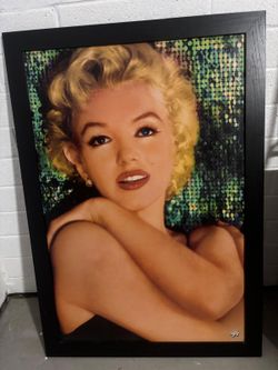 Large Framed Classic Hollywood Blonde Glamour Portrait – Sequin Backdrop Wall Art