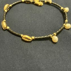 Choker Sea Shell Gold Plated With Pearls And Leather Urban Style 