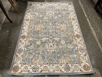 Blue Orange & White Floral 5×7 Area Rug