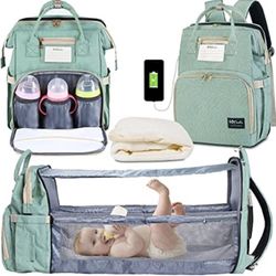 Green Diaper Bag Backpack with Changing Station Cyan
