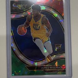 Panini Select Basketball James Wiseman Courtside Red White Green Cracked Ice Rookie Card 