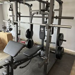 Vesta Fitness Smith Machine 2001 w/Bench Attachment | 230lb Bumpers Weights | 7ft Olympic Bar | Fitness | Gym Equipment | FREE DELIVERY 🚚 