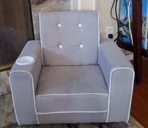 Delta Children Chelsea Kids Upholstered Chair with Cup Holder, Soft Grey