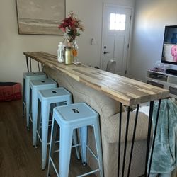 Bar Table And Blue Barstools 