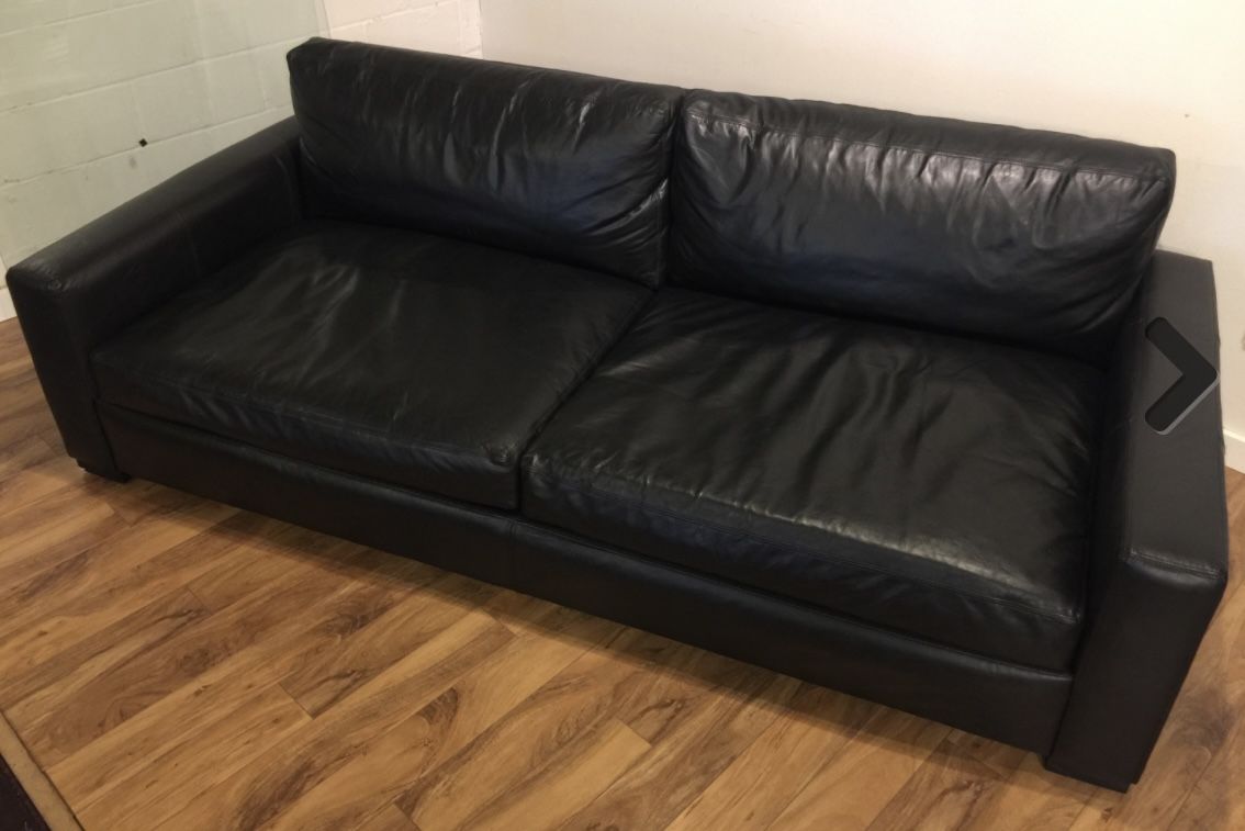 Restoration Hardware Maxwell Black Leather Sofa
