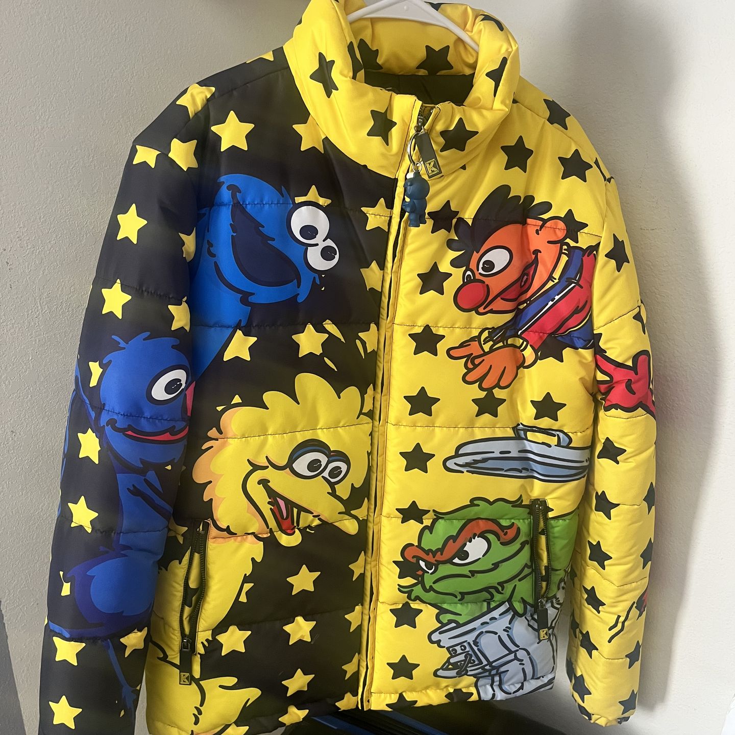 Yellow puffer jacket