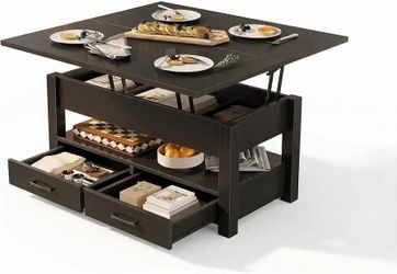 2025b  Lift Top Coffee Table – Adjustable Height & Convertible Design – Multifunctional Space-Saving Table with Storage Drawers & Hidden Compartment –