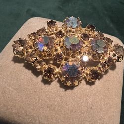 AUSTRIA Vintage Jewelry Aurora Borealis Rhinestone Brooch Signed Star