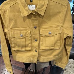 H&M Divided Cropped Utility Jacket – Mustard Yellow – XS – 