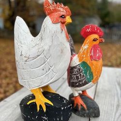 Set of 2 Beautiful Wooden ~ Carved ~ Painted Roosters REDUCED 