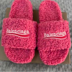 Pink Fluffy Balenciaga Slides