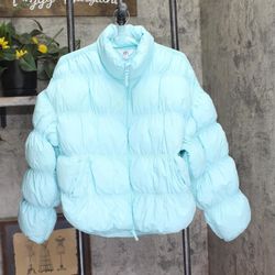 Nwt Joylab Double Zipper Puffer Jacket Waterspout Blue L