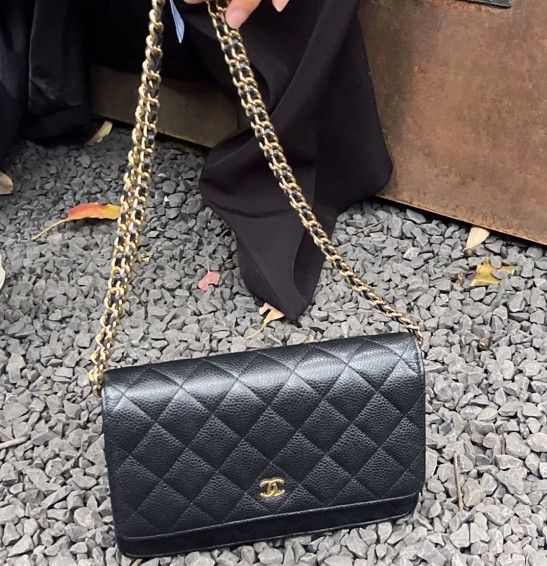 Cowhide Grain Embossed Chain Bag Crossbody Bag Women's Black