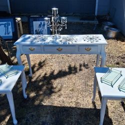 White Desk & 2 Side Tables. 3 Piece