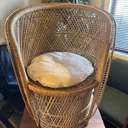 Mid-Century Type Rattan High Back Chair with Cushion