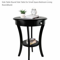 ECOMEX Round End Table with Storage Shelf Wood Top, Accent Side Table Round Side Table for Small Space Bedroom Living Room (Black)