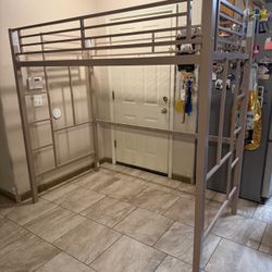 Twin Size Metal Loft Bed Frame In Rose Color