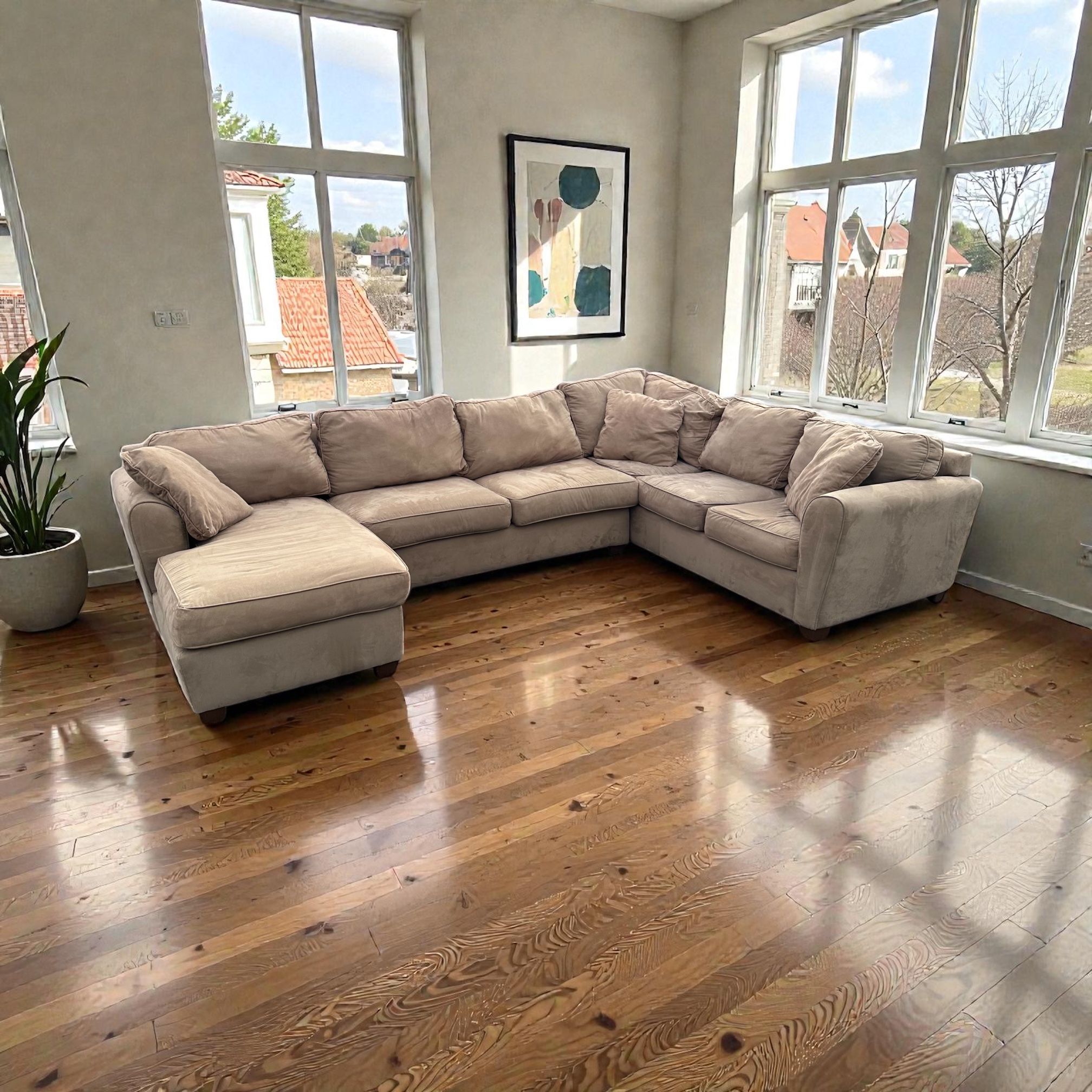 BAUHAUS FURNITURE 3- PIECE BEIGE SECTIONAL w/ CHAISE (FREE DELIVERY)(CLIFTON HEIGHTS PA 19018)