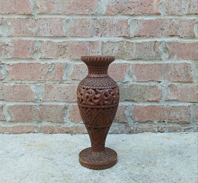 Vintage Hand Carved Wood Vase